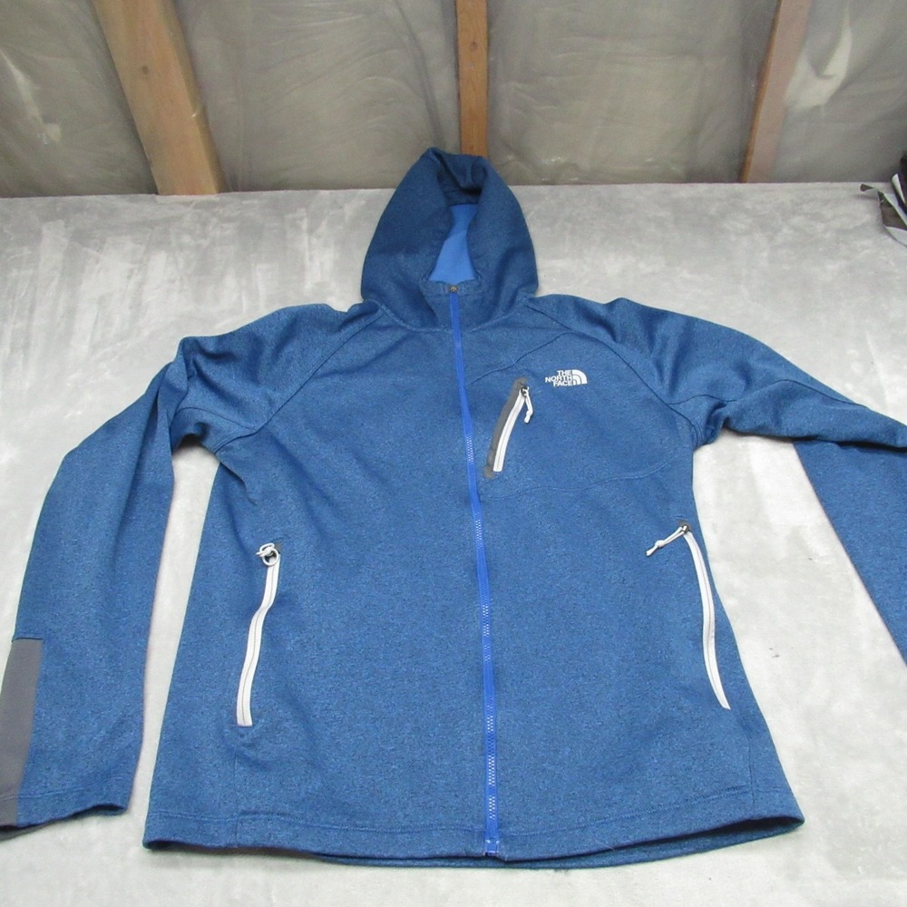 North Face Canyonlands Jacket Mens Medium Blue Full Zip Hooded Fleece Midweight